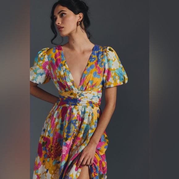 SOLD- Anthropologie The Catalina Button- Front V-Neck Dress - Picture 1 of 10